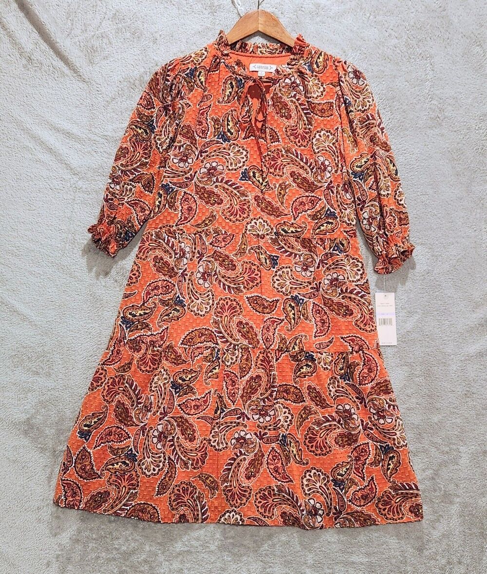 Nanette Lepore Dusky Orange Paisley Burn Out Arianna Dress Size 6 NEW Boho